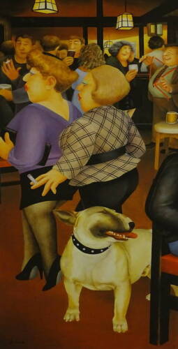 Beryl Cook (1926-2008). Dog in the Dolphin, artist signed coloured print, 55.5cm x 27cm.