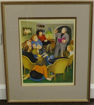 Beryl Cook (1926-2008). Poetry reading, artist signed coloured print, 48.4cm x 38cm. - 2