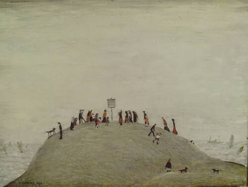 Laurence Stephen Lowry (1887-1976). The Notice Board, artist signed coloured print, 43cm x 52cm.