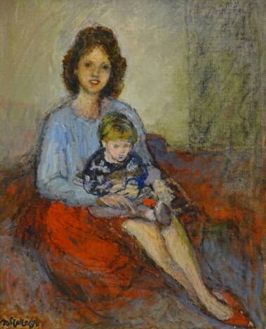 Charles McCall (1907-1989). Mother and child, oil on board, signed and titled verso, 29.5cm x 20.5cm.