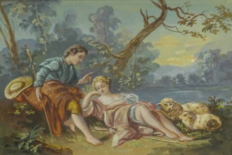 19thC Continental School. The sleeping shepherdess, watercolour, titled, 12.5cm x 17.5cm.