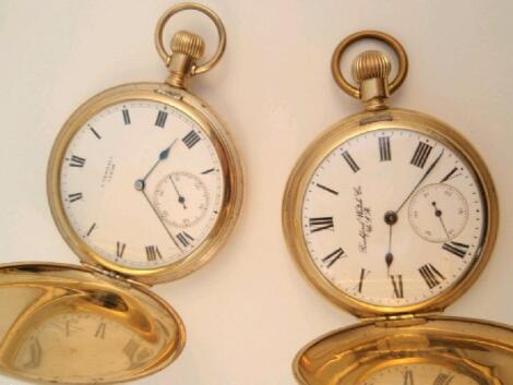 Two gold plated full hunter pocket watches