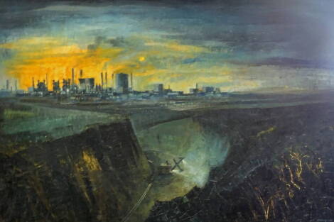 Don Breckon (1935-2013). Evening at the steelworks, oil on board, signed and dated (19)62, 59cm x 99cm.