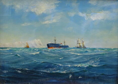 C. Harris. P.O Liner taking pilot off, oil on board, signed and dated 1956, 30cm x 45cm, and another, 27cm x 37cm (2).