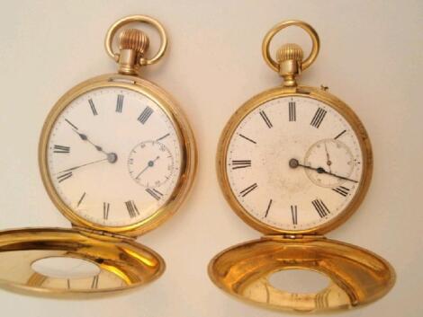 Two gold plated half hunter pocket watches