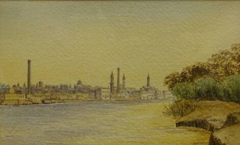 20th Continental School. Egyptian Nile river scene, watercolour, 12cm x 20cm, and two others by the same artist. (3)