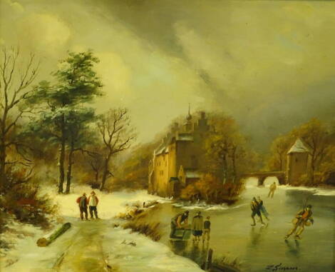 Z Simons. Dutch winter scene, oil on panel, signed, 23.5cm x 28.5cm.