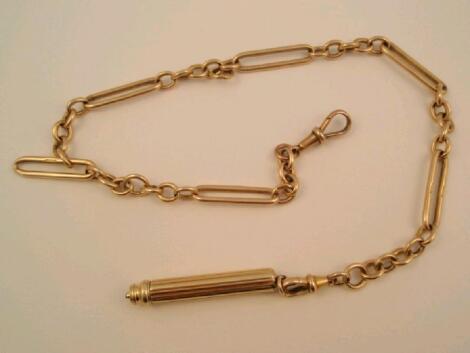 A 15ct gold watch chain with attached Mordon & Co propelling pencil (no hallmark)