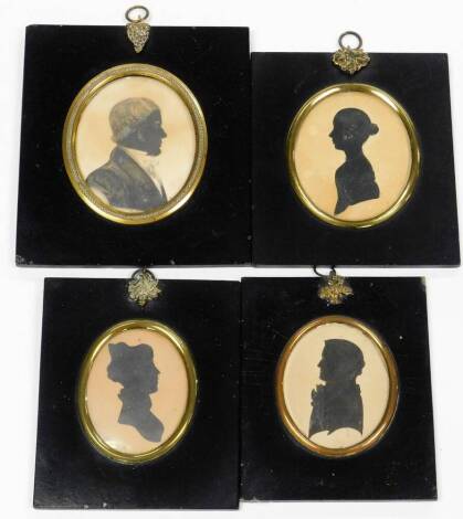 19thC. Four framed silhouette portrait miniatures.