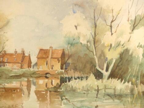 R W Clark, Cogglesford Mill Sleaford, watercolour over pencil, signed, 25 x 35