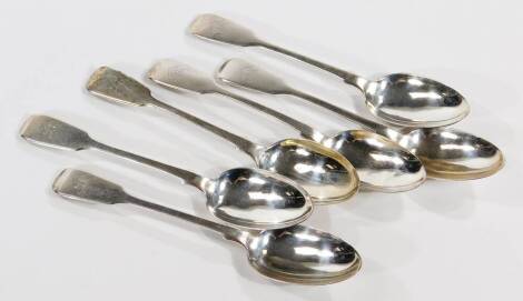 A set of six Victorian silver fiddle pattern dessert spoons, monogram engraved, George William Adams Chawner & Co., London 1845, 7.66oz.