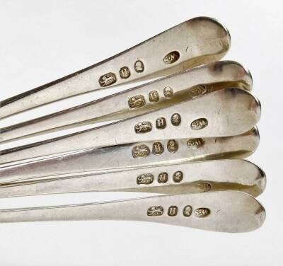 A set of six George IV silver teaspoons, monogram engraved, Reed & Son, Christian Ker Reed and David Reed, Newcastle 1821, further set of six Georgian silver teaspoons, monogram engraved and a single teaspoon with bright cut engraving, 6.43 oz. - 2
