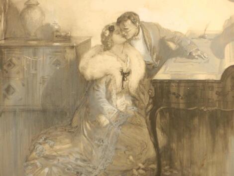 A E Jackson. An embracing couple at a desk