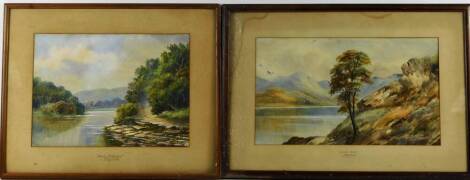 J Douglas (19th/20thC). Loch Katrine, watercolour, signed, 28.5cm x 37cm and another Loch Awe. (2)