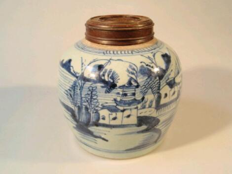 A 19th century Chinese stoneware ginger jar decorated in under glazed blue