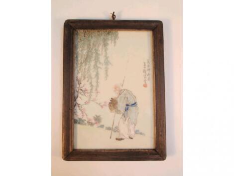 A 19thC Chinese porcelain plaque by Wang Shaowei