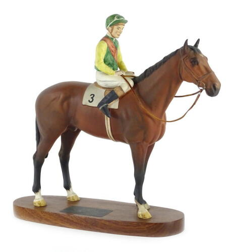 A Beswick Connoisseur model of Nijinsky, Lester Piggott Up, on rectangular base with rounded corners, 32cm H.