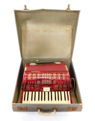 A Soprani Di Silvio Recanatti piano accordian, red cased with cracked ice finish, 48 button.