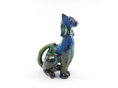 A C H Brannam Barum pottery figure of a novelty cat, modelled seated with a bow around its neck, its head with a winking eye, incised marks, 25cm H. - 2