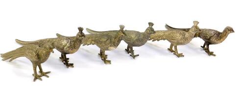 A set of six silver plated pheasant place holders, 13.5cm L.