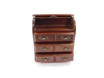 An oak jewellery cabinet, modelled as a tambour fronted chest, with six small drawers, 23cm H, 20.5cm W, 15cm D. - 2