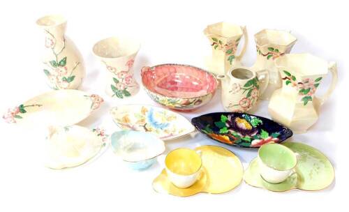 Maling floral lustre pottery, including vases, jugs, dishes, cups and saucers, etc. (qty)