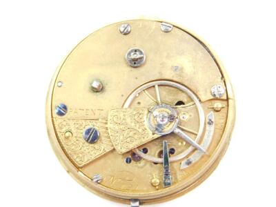 A gentleman's 18ct gold cased pocket watch, open faced, key wind, circular gilt dial bearing Roman numerals, fusee movement, No 121, London 1868, 55.0g all in. - 3