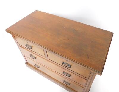 A Victorian mahogany and walnut chest of drawers, with two short over two long drawers, raised on a plinth base, 81cm H, 107cm W, 51.5cm D. - 2