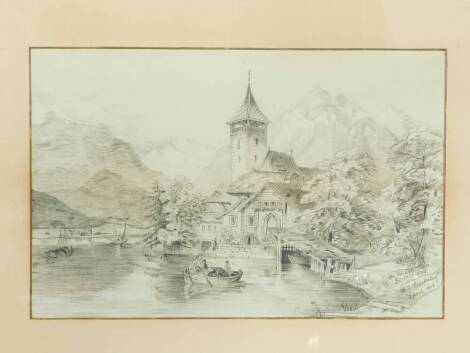 B J Hoastesley (British, early 20thC). On The Lake Thun Switzerland, charcoal and body colour, signed, titled and dated April 1901, 30cm x 46.5cm.