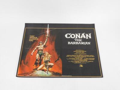 A Conan The Barbarian Quad film poster, Thief, Warrior, Gladiator, King, starring Arnold Schwarzenegger, James Earl Jones, printed by Lonsdale & Bartholomew Ltd, Nottingham.