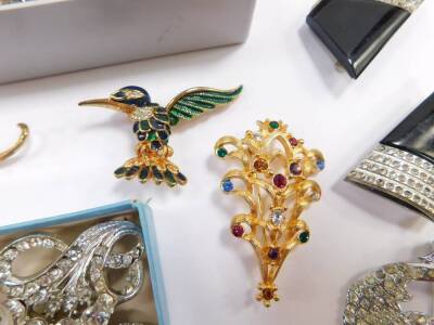 Victorian and later silver and costume jewellery, including marcasite and paste set brooches, necklaces, and earrings. (qty) - 9