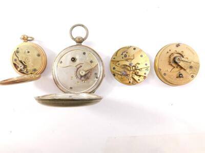 A group of pocket watches, including two Smiths Empire pocket watches, Grola pocket watch, and a gold plated half hunter pocket watch case. (9) - 2