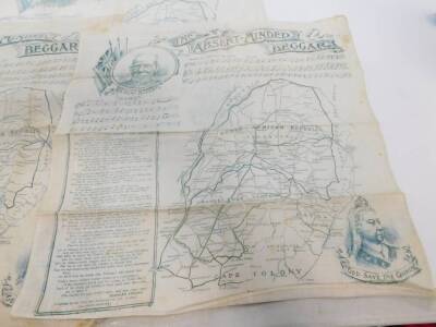 Three Boer War late 19thC commemorative handkerchiefs, decorated with sheet music for The Absent Minded Beggar, by Arthur Sullivan, portraits of Her Majesty Queen Victoria and Field Marshall Lord Roberts, map of the South African Republic and When You Sho - 2