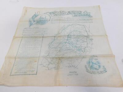 Three Boer War late 19thC commemorative handkerchiefs, decorated with sheet music for The Absent Minded Beggar, by Arthur Sullivan, portraits of Her Majesty Queen Victoria and Field Marshall Lord Roberts, map of the South African Republic and When You Sho - 4