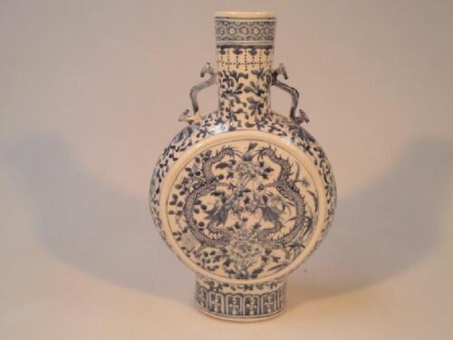 A 19thC Chinese blue and white moon flask vase
