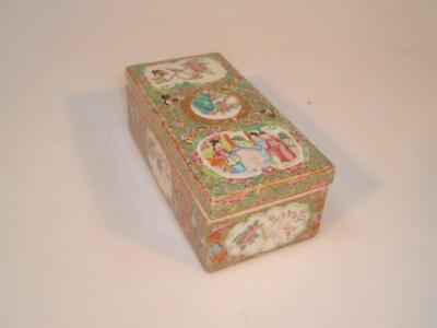 A 19thC Canton enamel famille vert rectangular box and cover decorated