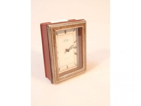 A modern silver framed table clock by Carr of Sheffield