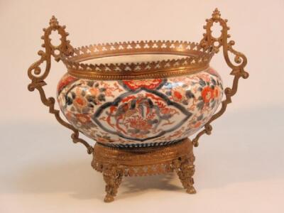 A 19thC Chinese Imari and gilt metal jardiniere