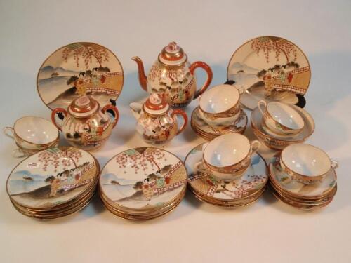 A 1920's Japanese (eggshell china) tea service comprising tea pot