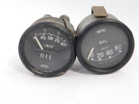 A British Jaeger oil pressure gauge, and a Smith's oil pressure gauge.(2)