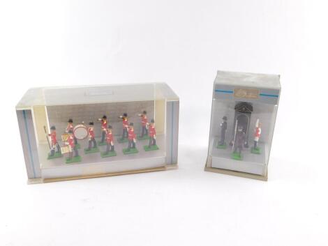 A Britains Military Band, Pageantry Heritage Tradition, The Middlesex Regiment, boxed, together with The London Scene, Beefeater, Policeman, Sentry Box, and Horse Guard, boxed. (2)