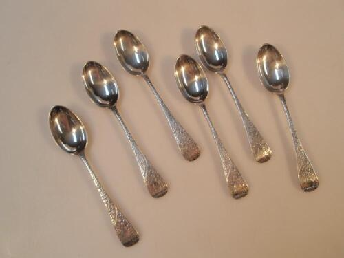 A set of six late Victorian bright cut silver coffee spoons