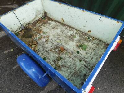 A metal and wooden framed car trailer, painted blue, 153cm x 124cm. - 3