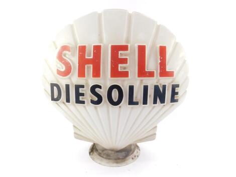 A Shell Diesoline glass petrol pump globe, with red and black lettering in relief, stamp to base Haleware British Made, 43cm H. (AF)