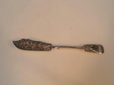 A Victorian silver fiddle pattern butter knife by George Maudsley Jackson