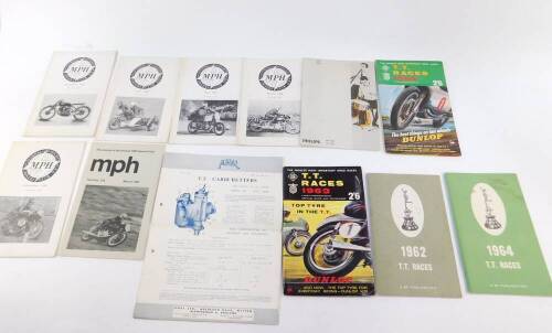 A 1963 and 1965 Isle of Man TT Offical Guide and Programmes, 1962 and 1964 Supplement to History of The TT Races 1907-1960, together with MPH The Journal of The Vincent - H.R.D. Owners Club 230, 232, 233, 238 and 239, etc. (qty)