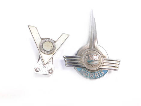 A Morris car badge, No 769044, together with a Veteran Motorist car badge. (2)