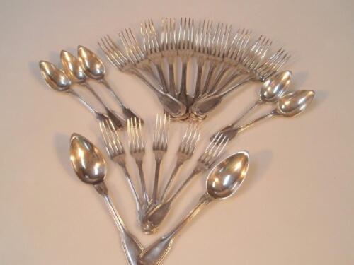 A part suite of Continental fiddle and thread table silverware