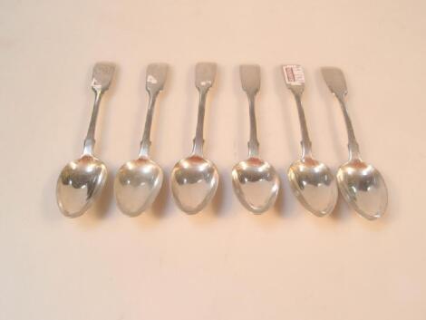 A set of six Victorian silver fiddle pattern teaspoons