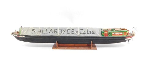 A scale model of a canal barge, S.Allardyce & Company Ltd, named Henry, DJ and VM Pickup, Grantham., on a wooden stand, 87cm L.